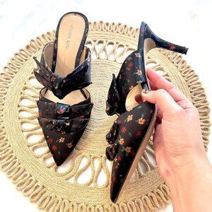 Gianni Bini Black Floral Print Twist Knot Pointed Toe Mules Size 10